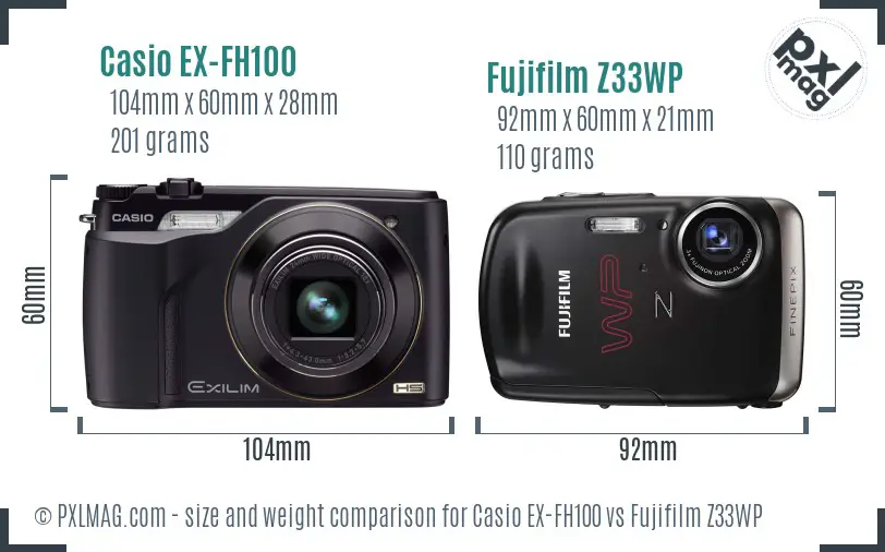 Casio EX-FH100 vs Fujifilm Z33WP size comparison