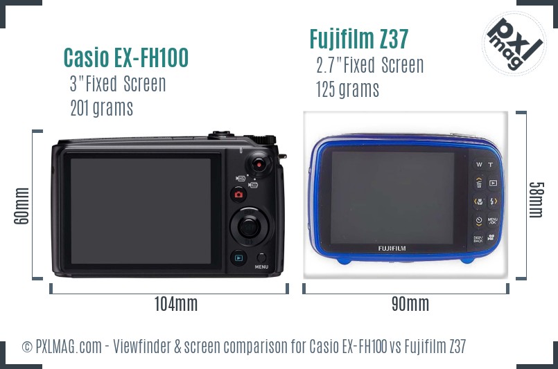 Casio EX-FH100 vs Fujifilm Z37 Screen and Viewfinder comparison