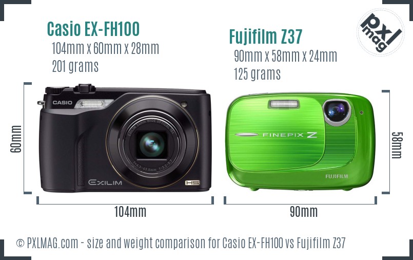 Casio EX-FH100 vs Fujifilm Z37 size comparison