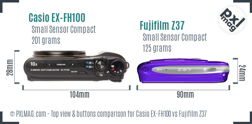 Casio EX-FH100 vs Fujifilm Z37 top view buttons comparison