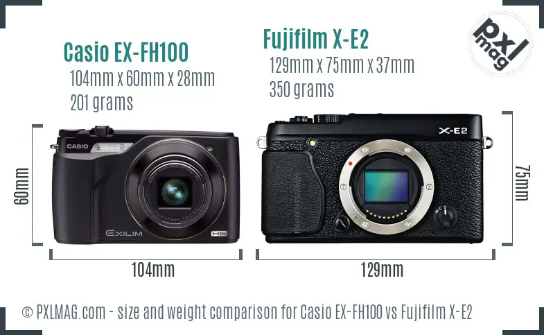 Casio EX-FH100 vs Fujifilm X-E2 size comparison