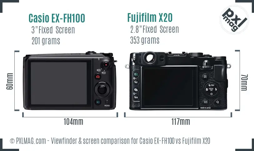Casio EX-FH100 vs Fujifilm X20 Screen and Viewfinder comparison