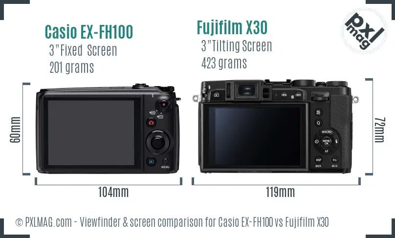 Casio EX-FH100 vs Fujifilm X30 Screen and Viewfinder comparison