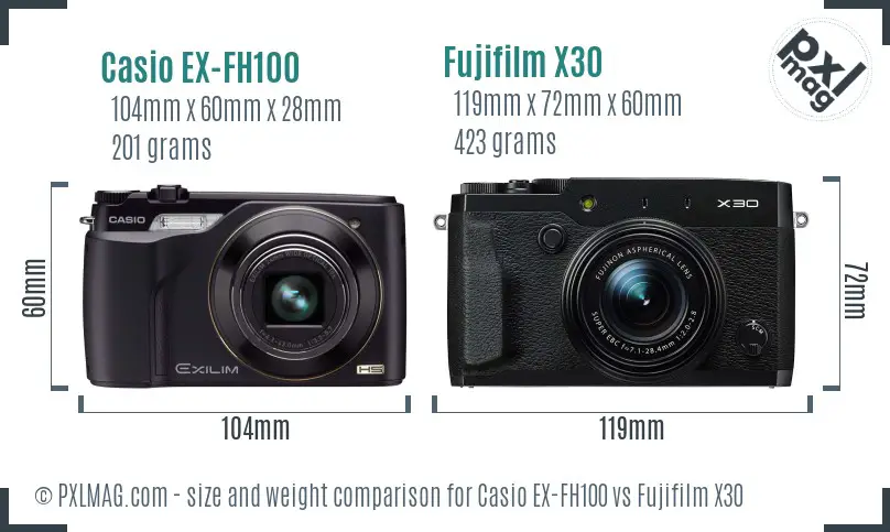 Casio EX-FH100 vs Fujifilm X30 size comparison