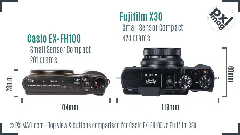 Casio EX-FH100 vs Fujifilm X30 top view buttons comparison