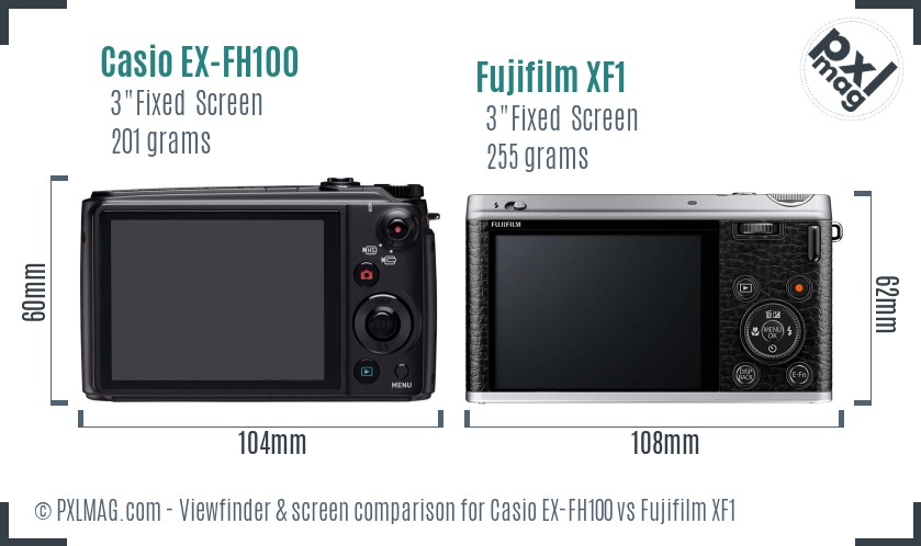 Casio EX-FH100 vs Fujifilm XF1 Screen and Viewfinder comparison
