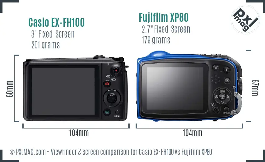 Casio EX-FH100 vs Fujifilm XP80 Screen and Viewfinder comparison