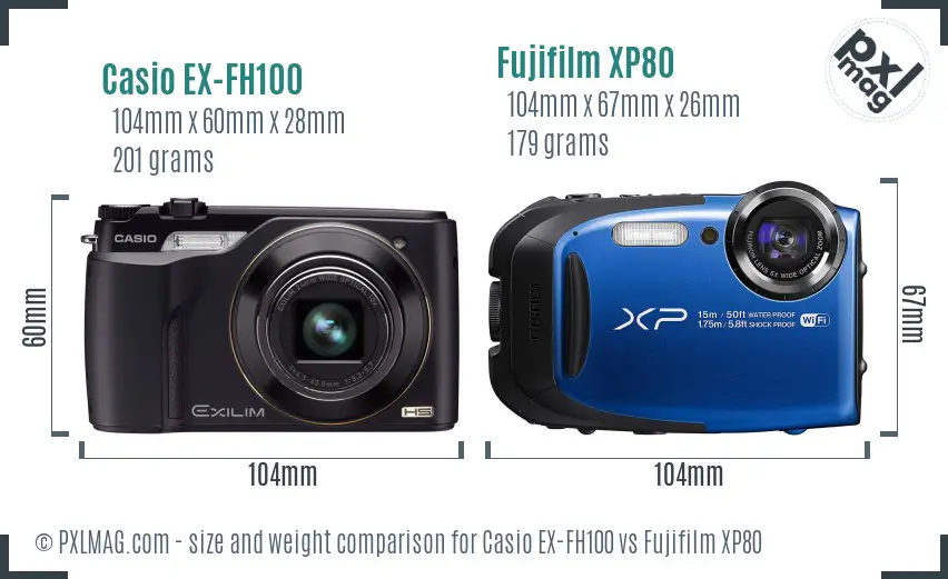 Casio EX-FH100 vs Fujifilm XP80 size comparison