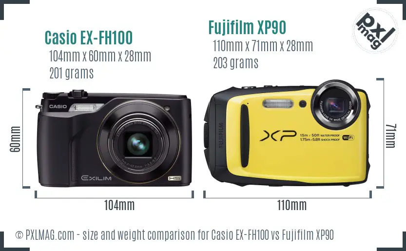 Casio EX-FH100 vs Fujifilm XP90 size comparison