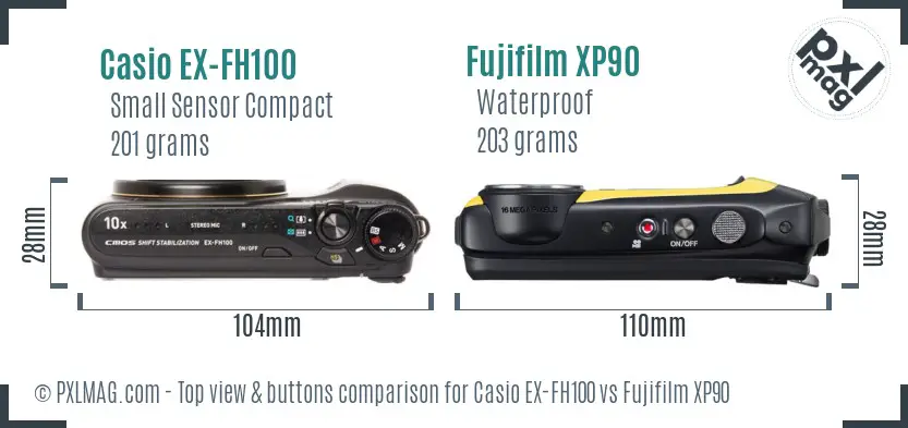 Casio EX-FH100 vs Fujifilm XP90 top view buttons comparison