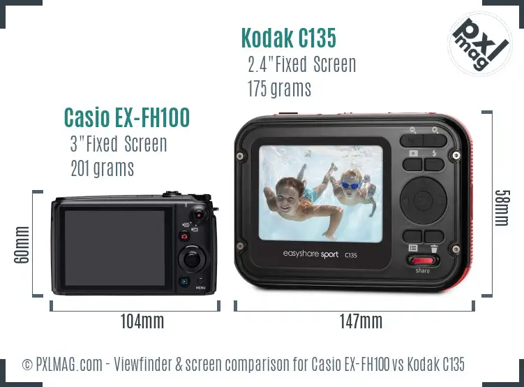 Casio EX-FH100 vs Kodak C135 Screen and Viewfinder comparison