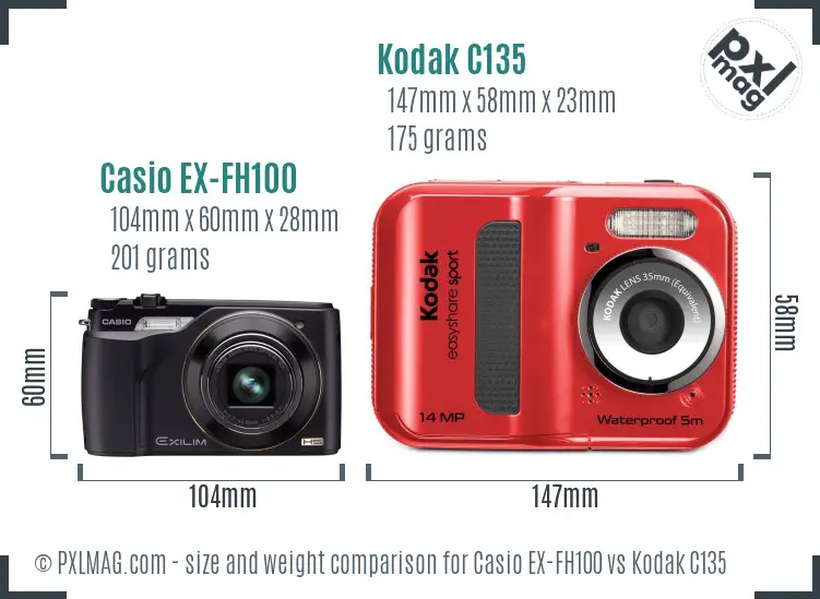 Casio EX-FH100 vs Kodak C135 size comparison