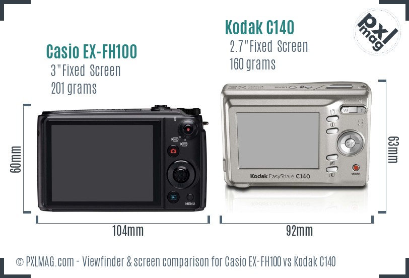 Casio EX-FH100 vs Kodak C140 Screen and Viewfinder comparison