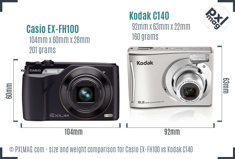 Casio EX-FH100 vs Kodak C140 size comparison