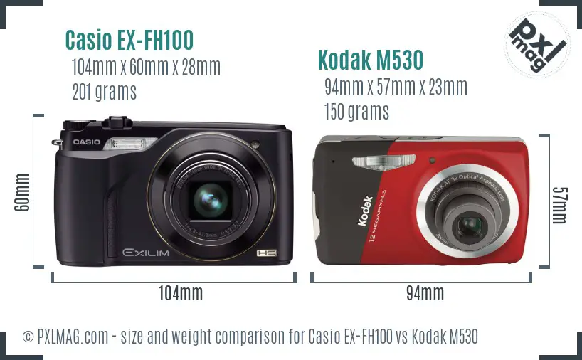 Casio EX-FH100 vs Kodak M530 size comparison
