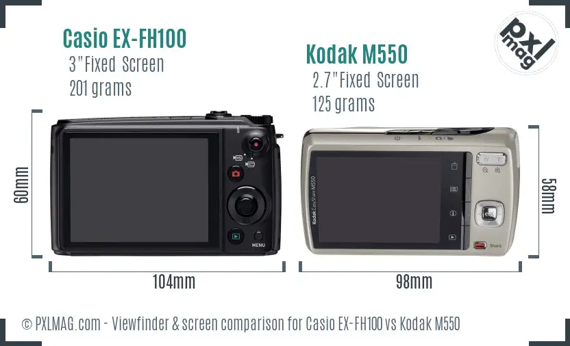 Casio EX-FH100 vs Kodak M550 Screen and Viewfinder comparison