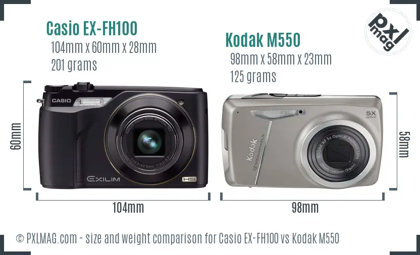Casio EX-FH100 vs Kodak M550 size comparison