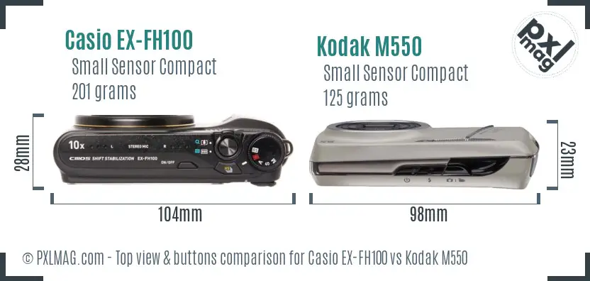 Casio EX-FH100 vs Kodak M550 top view buttons comparison