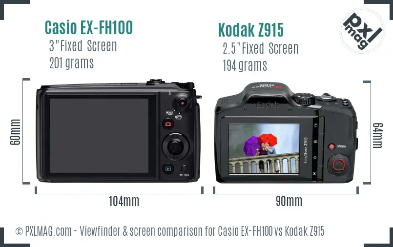 Casio EX-FH100 vs Kodak Z915 Screen and Viewfinder comparison