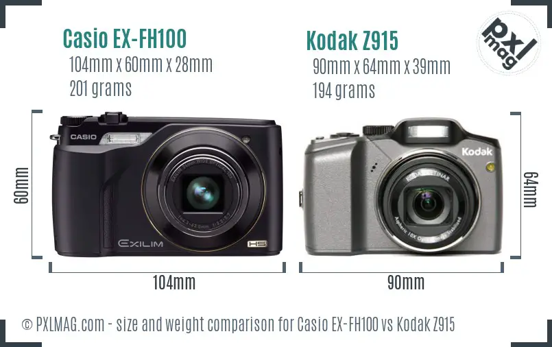 Casio EX-FH100 vs Kodak Z915 size comparison