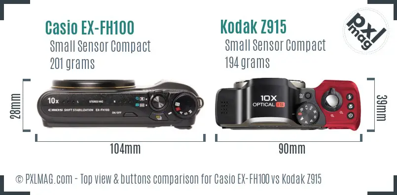 Casio EX-FH100 vs Kodak Z915 top view buttons comparison