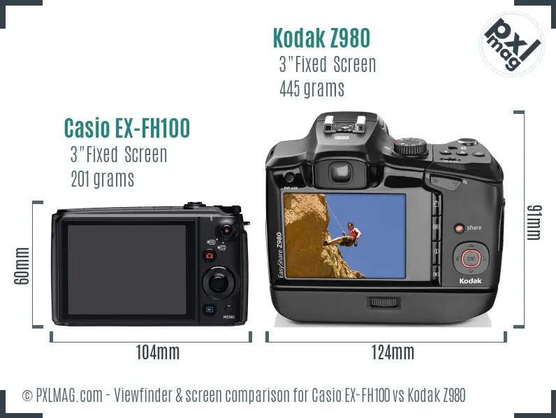 Casio EX-FH100 vs Kodak Z980 Screen and Viewfinder comparison