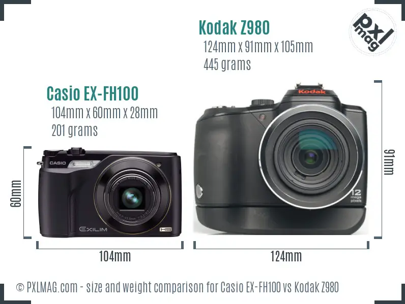 Casio EX-FH100 vs Kodak Z980 size comparison