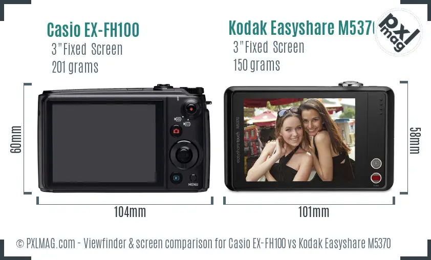 Casio EX-FH100 vs Kodak Easyshare M5370 Screen and Viewfinder comparison
