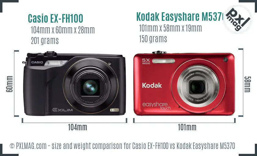 Casio EX-FH100 vs Kodak Easyshare M5370 size comparison