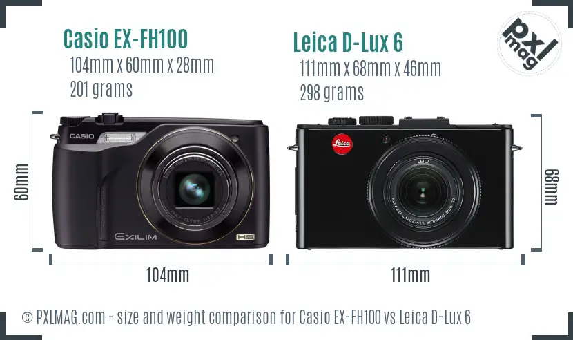 Casio EX-FH100 vs Leica D-Lux 6 size comparison Casio EX-FH100 vs Leica D-Lux 6 size comparison