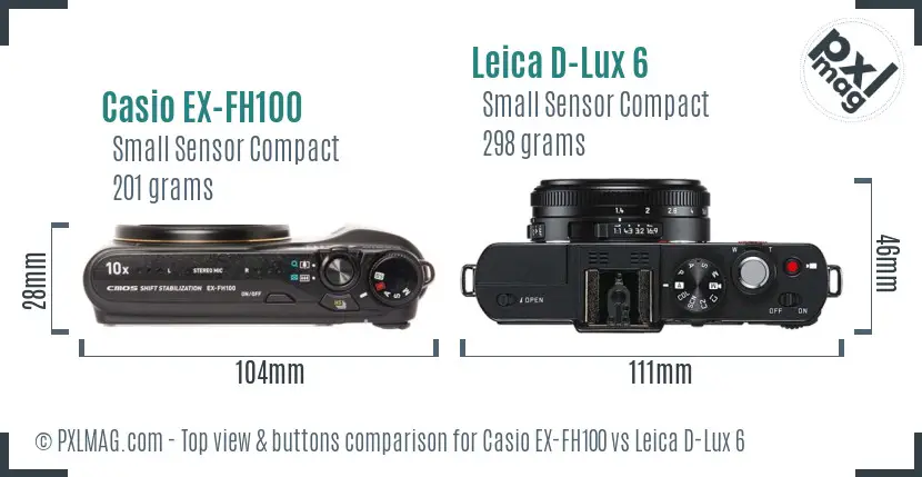 Casio EX-FH100 vs Leica D-Lux 6 top view buttons comparison
