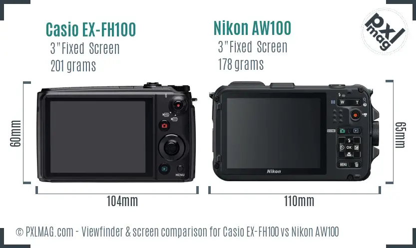 Casio EX-FH100 vs Nikon AW100 Screen and Viewfinder comparison