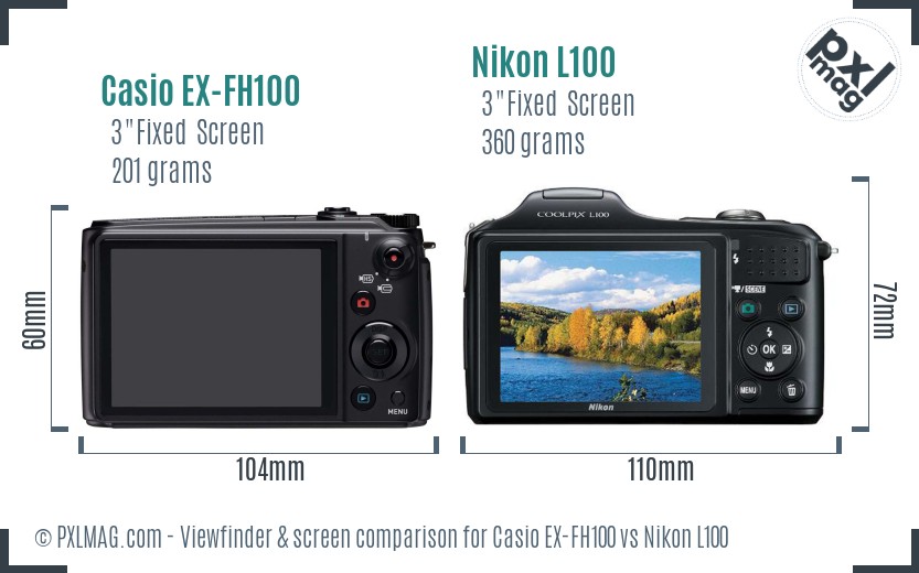 Casio EX-FH100 vs Nikon L100 Screen and Viewfinder comparison