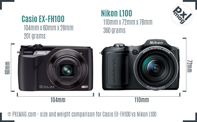 Casio EX-FH100 vs Nikon L100 size comparison