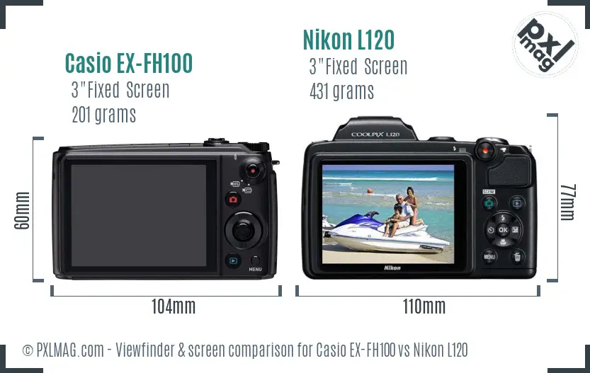 Casio EX-FH100 vs Nikon L120 Screen and Viewfinder comparison