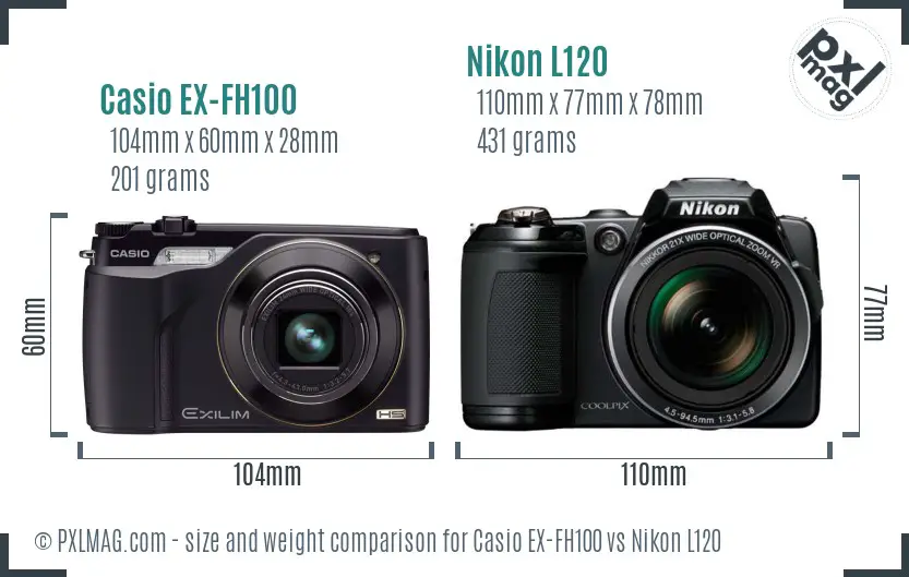 Casio EX-FH100 vs Nikon L120 size comparison