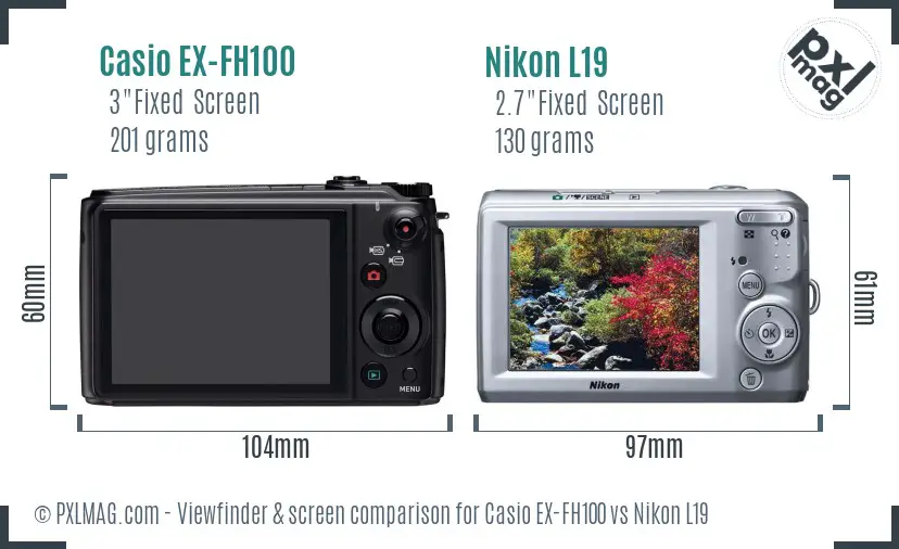 Casio EX-FH100 vs Nikon L19 Screen and Viewfinder comparison