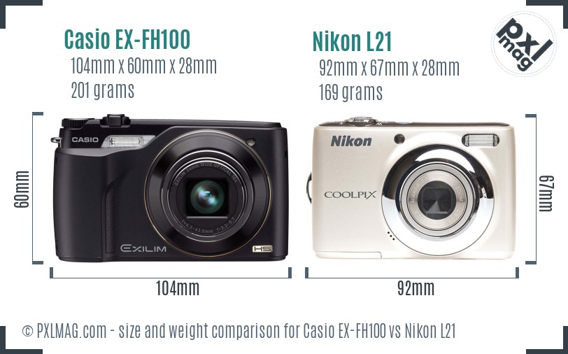 Casio EX-FH100 vs Nikon L21 size comparison Casio EX-FH100 vs Nikon L21 size comparison