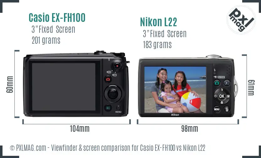 Casio EX-FH100 vs Nikon L22 Screen and Viewfinder comparison