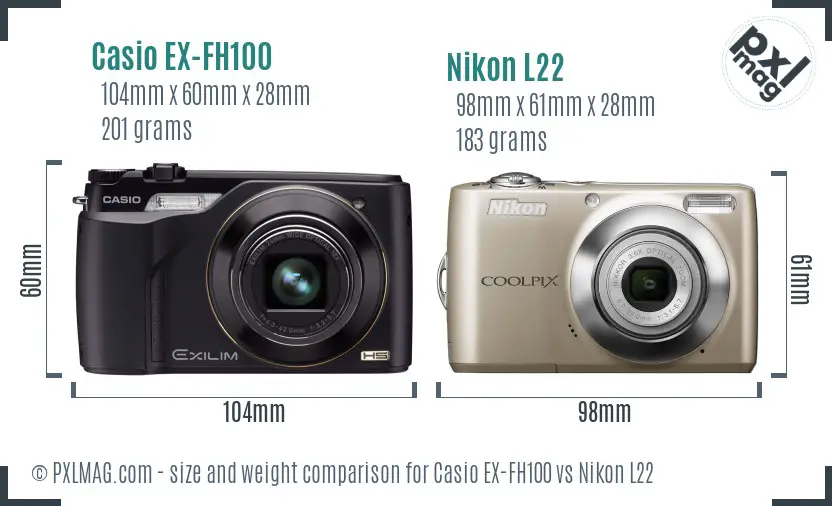 Casio EX-FH100 vs Nikon L22 size comparison