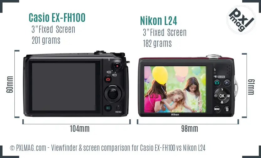 Casio EX-FH100 vs Nikon L24 Screen and Viewfinder comparison