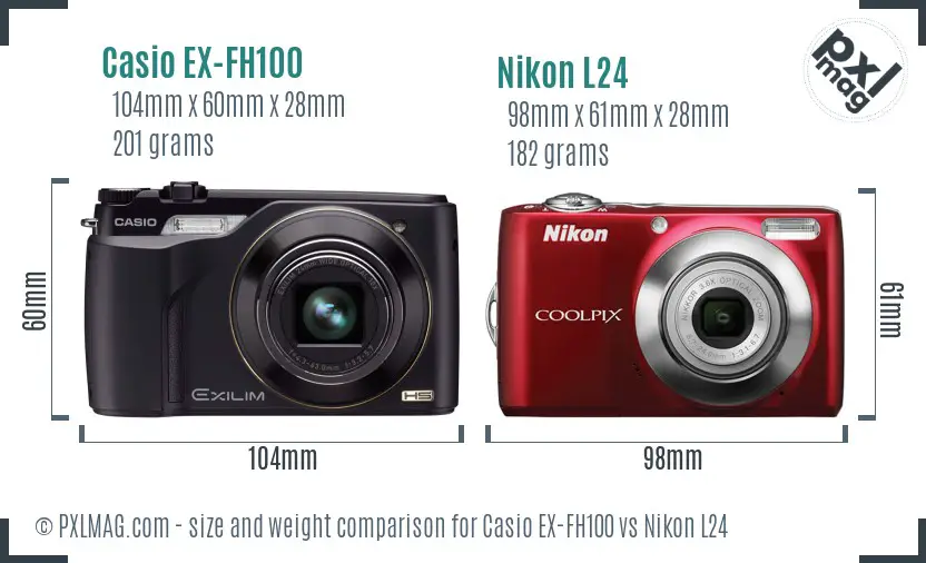 Casio EX-FH100 vs Nikon L24 size comparison