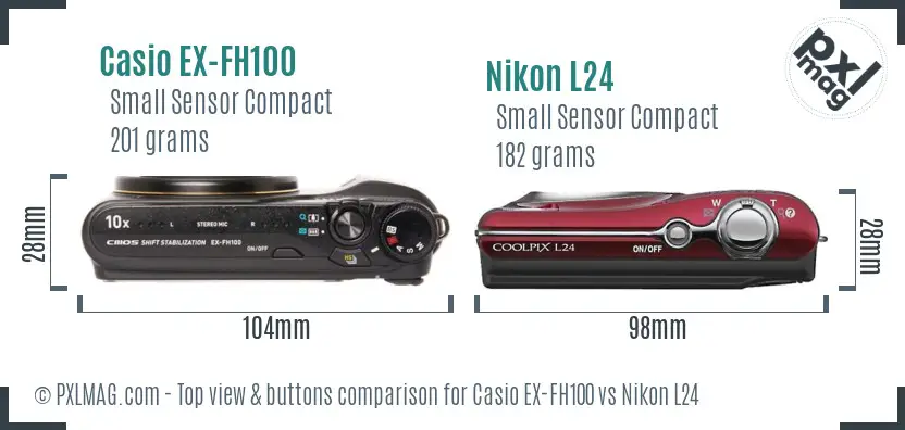 Casio EX-FH100 vs Nikon L24 top view buttons comparison