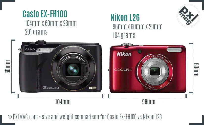 Casio EX-FH100 vs Nikon L26 size comparison Casio EX-FH100 vs Nikon L26 size comparison