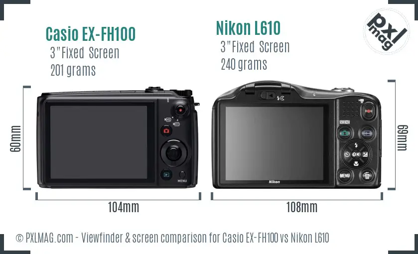 Casio EX-FH100 vs Nikon L610 Screen and Viewfinder comparison