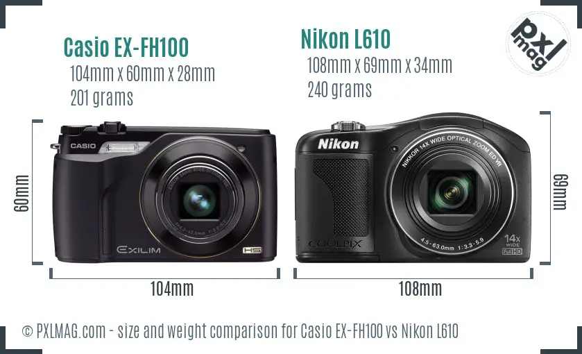 Casio EX-FH100 vs Nikon L610 size comparison