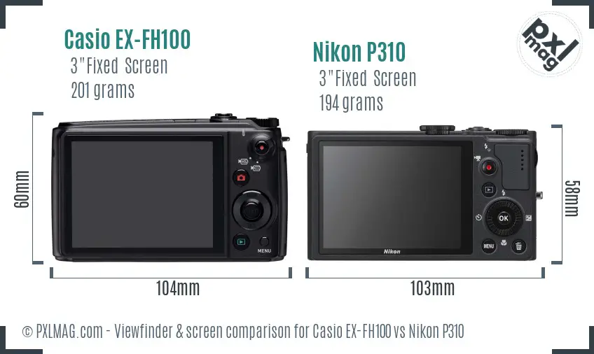 Casio EX-FH100 vs Nikon P310 Screen and Viewfinder comparison