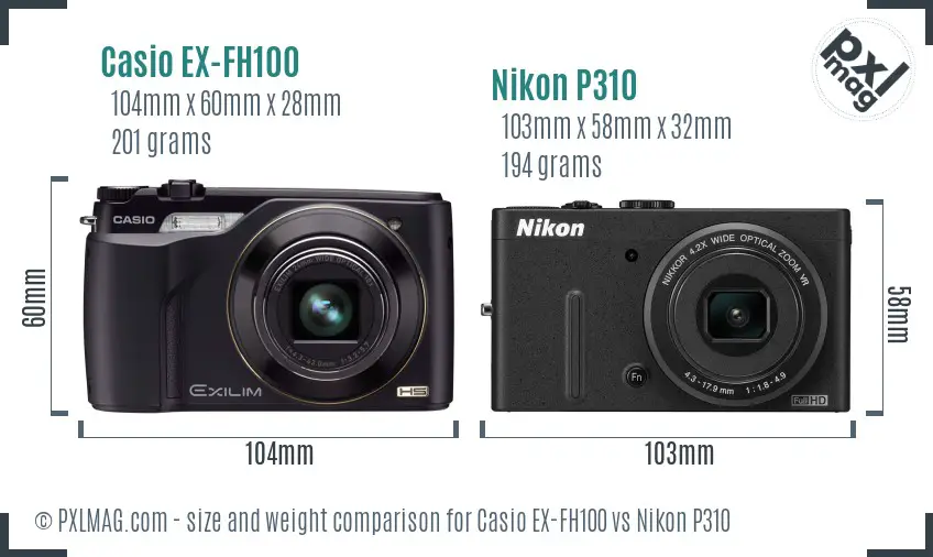 Casio EX-FH100 vs Nikon P310 size comparison