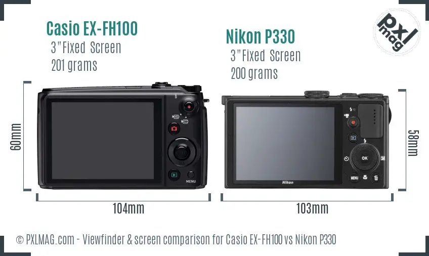 Casio EX-FH100 vs Nikon P330 Screen and Viewfinder comparison