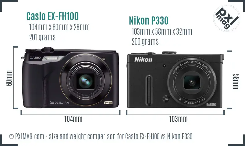 Casio EX-FH100 vs Nikon P330 size comparison